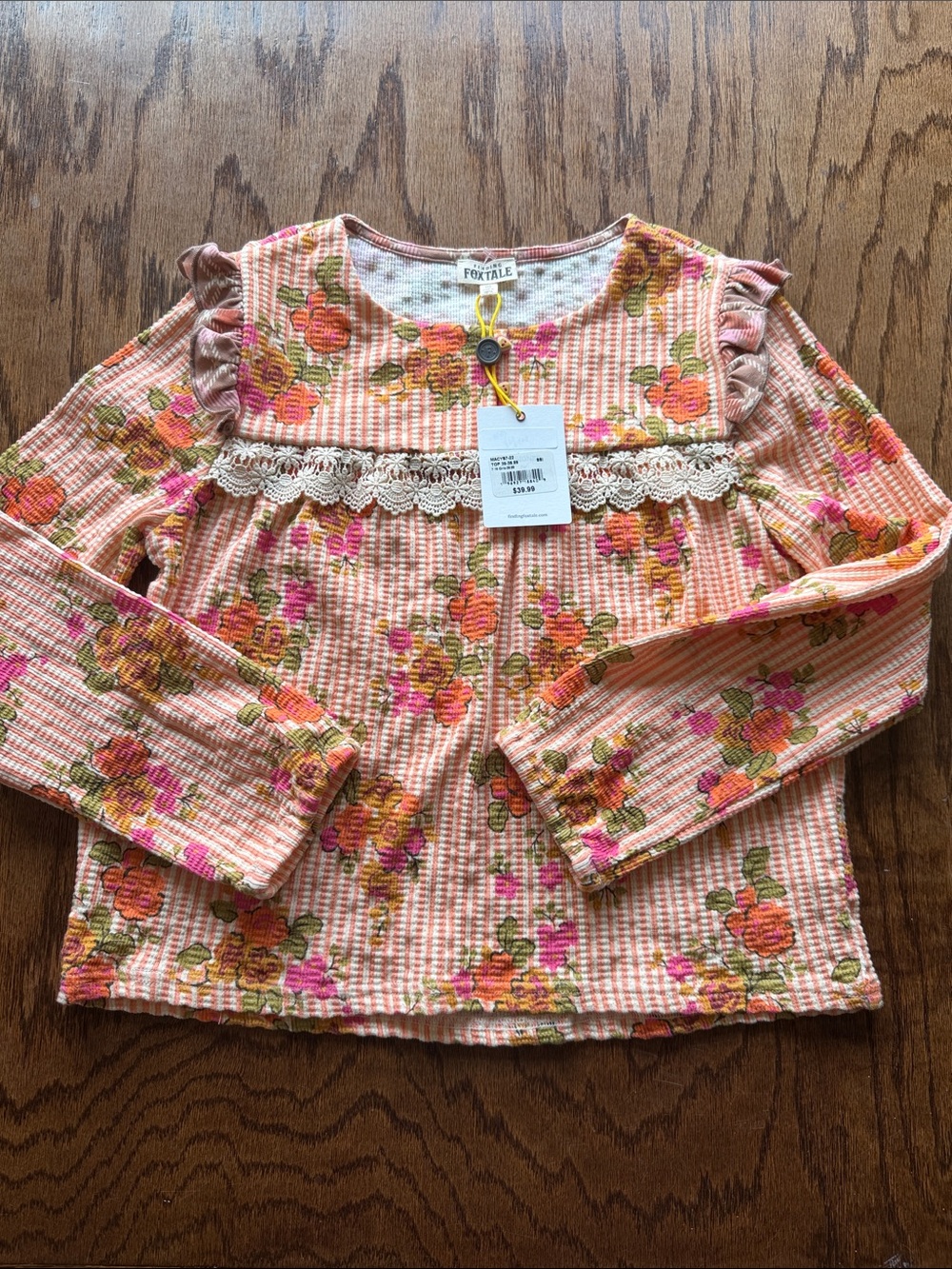 Felicity Pink Floral Lace-Trim Long Sleeve Top